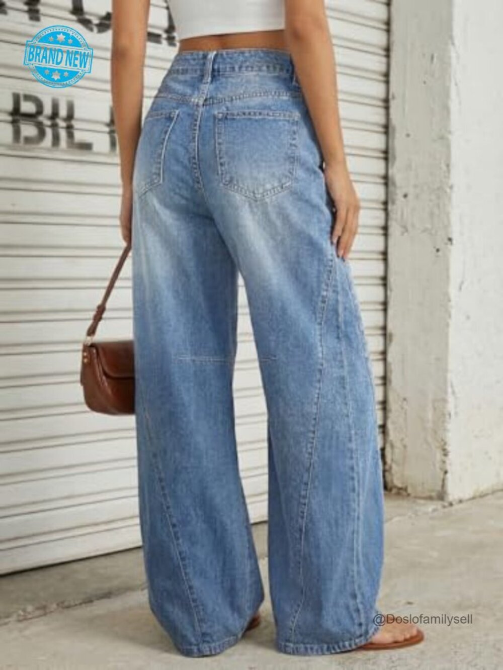 High Waisted Wide Leg Barrel Jeans Stretch Flare Denim Pants - Picture 4 of 7
